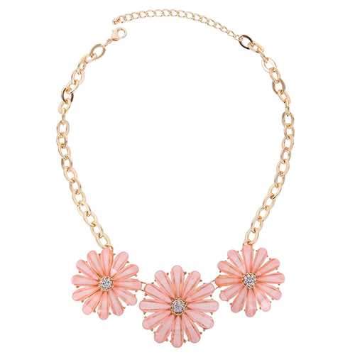 Pink Crystal Flower Pendant Necklace For Women
