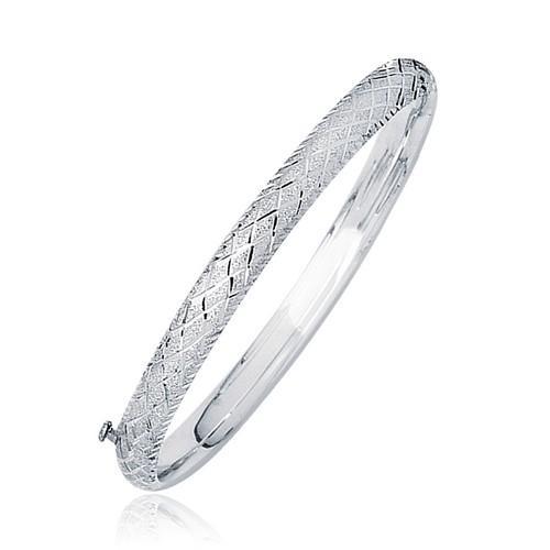 14k White Gold Diamond Carved Bangle (6.0 mm), size 7''